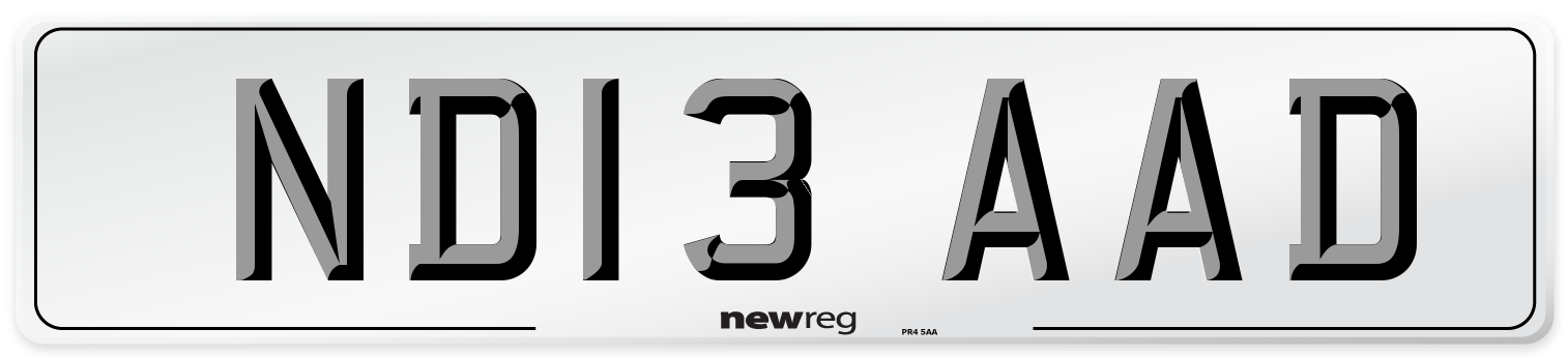 ND13 AAD Number Plate from New Reg